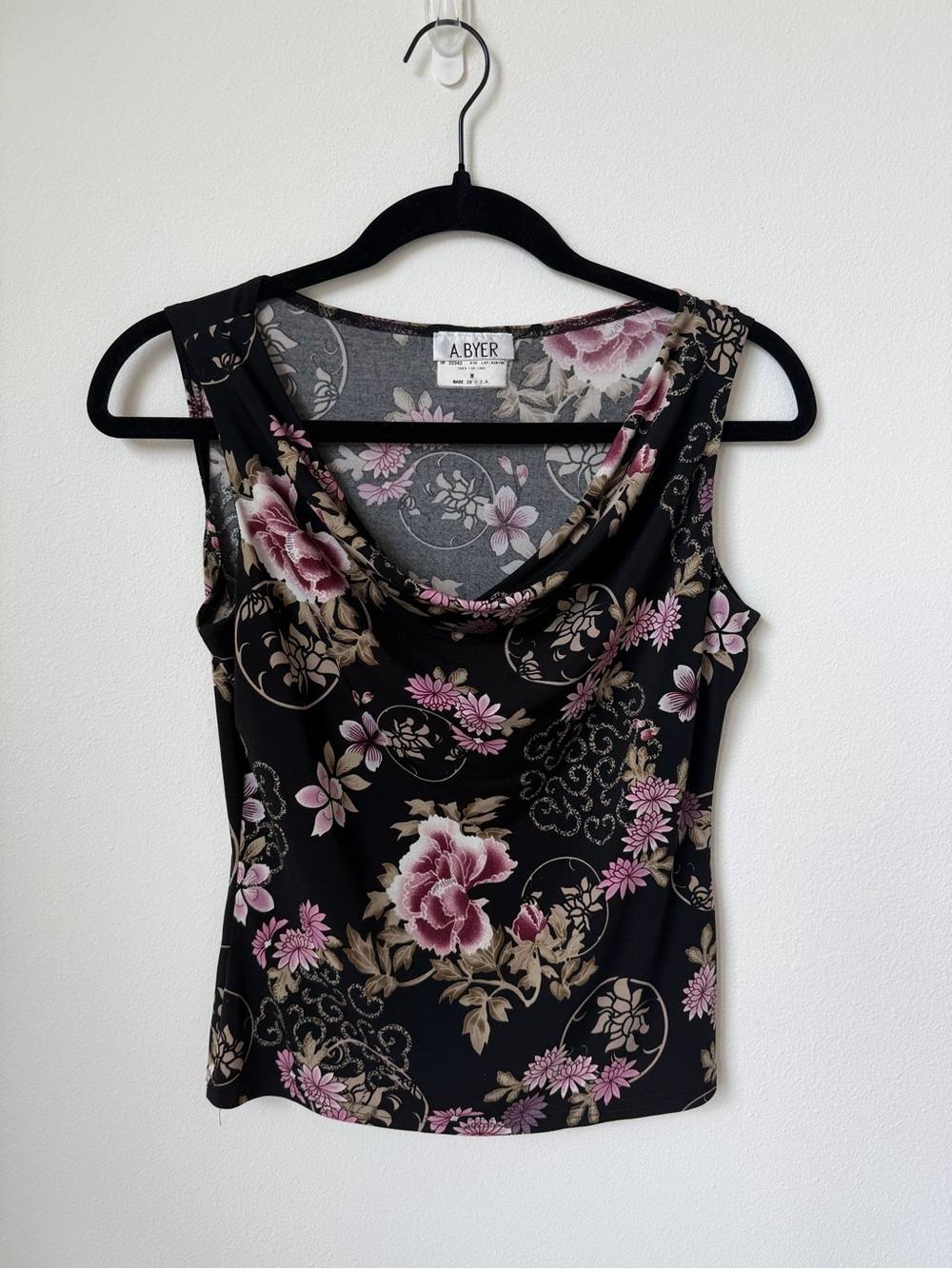 Y2K Black Floral Cowl Neck Tank Top